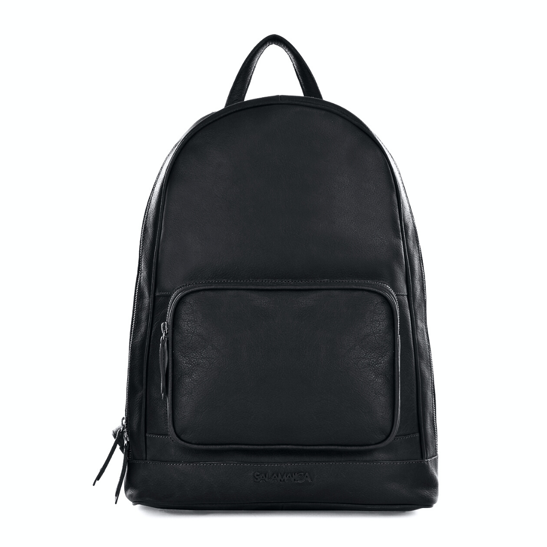 Unique Round Black Leather Backpack Bag - Black